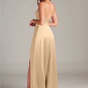 Azazie Champagne Backless Slip Maxi Dress